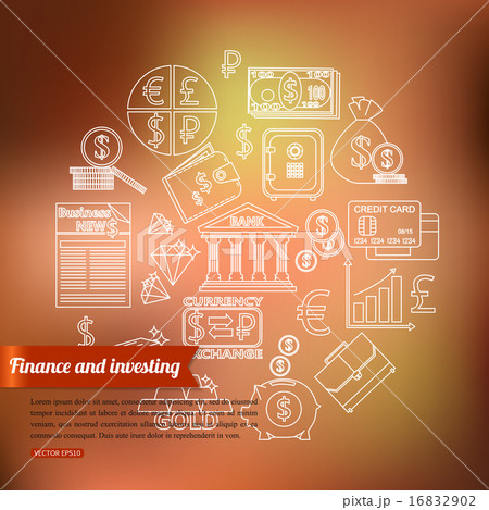 Finance and investing outline icons set over blurred background with place for text.  16832902