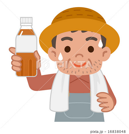 お茶のペットボトルを持った中年男性のイラスト素材