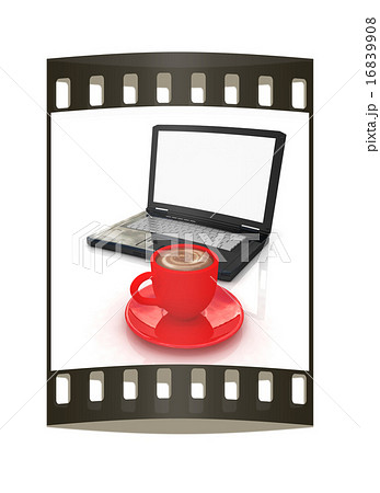 3d cup and a laptop. The film strip 3d cup and a laptop. The film strip 16839908