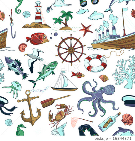 Colored Nautical or marine themed seamless pattern 16844371