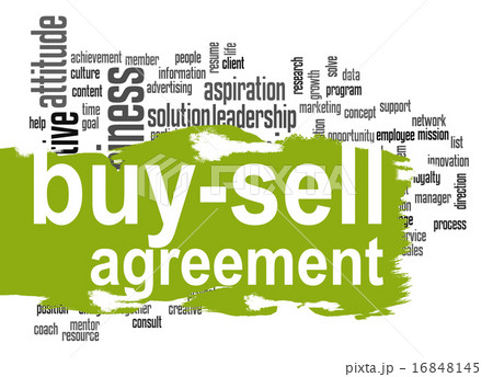 Buy-sell agreement word cloud with green banner 16848145