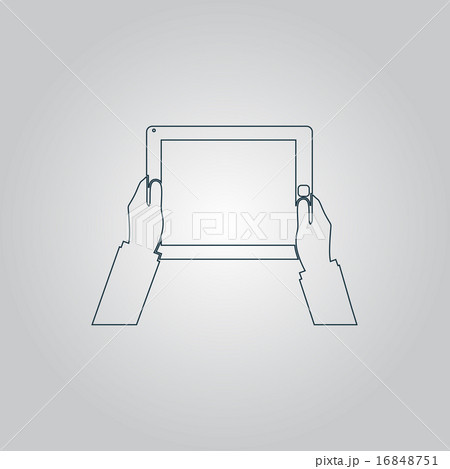 Hands holding tablet computer with blank screen 16848751