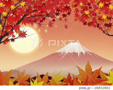 紅葉と富士のイラスト素材