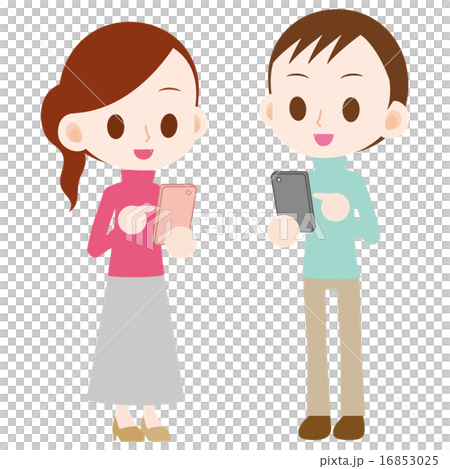 スマートフォンを操作する男女　アドレス交換 16853025
