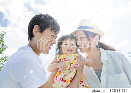公園で両親に抱かれる娘 16853434
