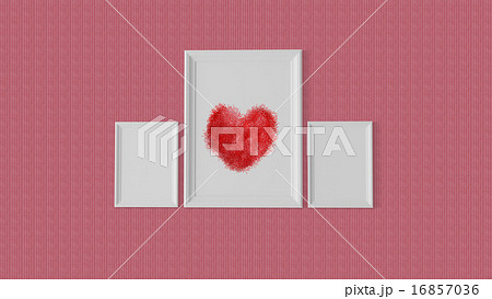 Three white frame with a red heart at centre Three white frame with a red heart at centre 16857036