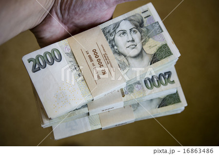 pack of money - big pile of banknotes in hand pack of money - big pile of banknotes in hand 16863486