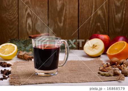 Mulled wine,punch spices glintwine on wooden table 16868579
