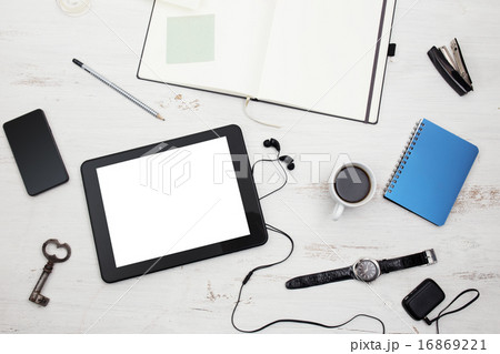 Workplace. Empty notepad, tablet pc Workplace. Empty notepad, tablet pc 16869221