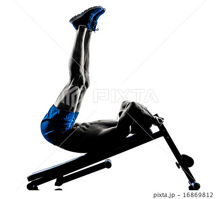 man exercising fitness crunches Bench Press exercises silhouette 16869812