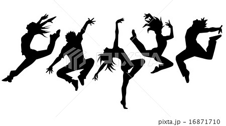 ダンサー５人横並べ シルエット のイラスト素材