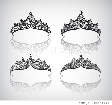 vector set of hand drawn lace beautiful decorated with pattern vintage crowns isolated.  16873531