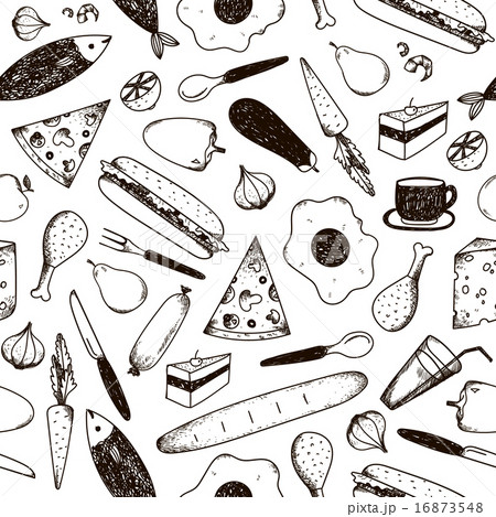 Vector doodle seamless hand drawn food pattern Vector doodle seamless hand drawn food pattern 16873548