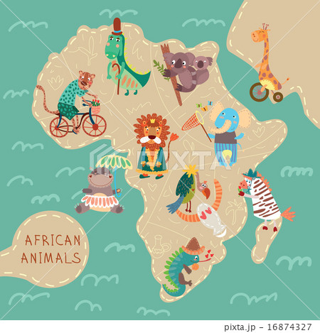 Map of Africa with cute animals in vector.  16874327