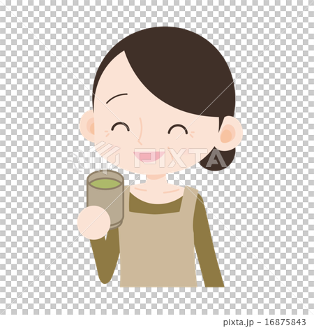 母親穿著圍裙喝茶 母親穿著圍裙喝茶 16875843