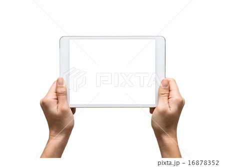 female hands holding a tablet touch computer gadget on white bac female hands holding a tablet touch computer gadget on white bac 16878352