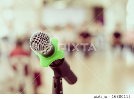 Close up of microphone in conference room on blurred background 16880112