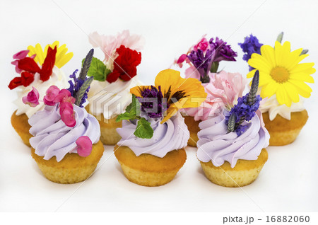 canaps with edible flowers meat cheese and seafood 16882060