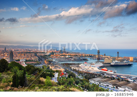 City of Barcelona from Above at Sunset 16885946