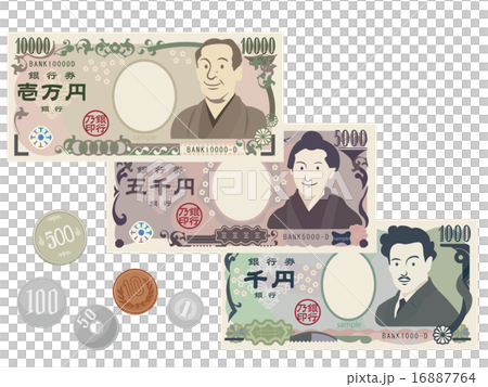 鈔票和硬幣,日元圖像 鈔票和硬幣,日元圖像 16887764