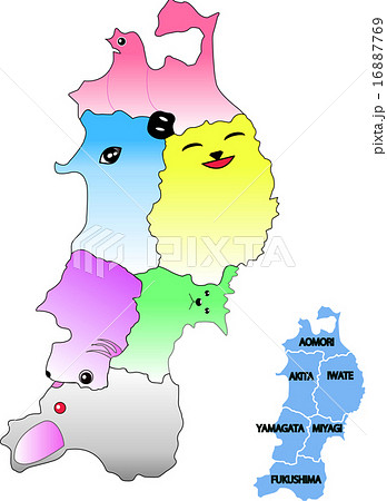 東北6県 地図の動物シルエットのイラスト素材 16887769 Pixta