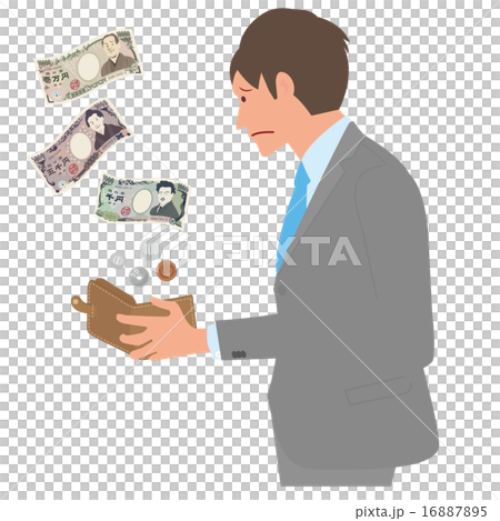 財布から飛んで行くお金を見て困り顔のスーツの男性 16887895