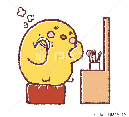 化粧をするヒヨコのイラスト素材