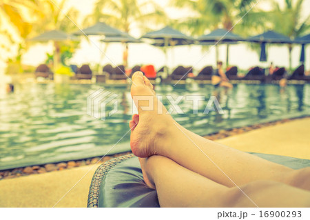 Female legs in the swimming pool water ( Filtered image process 16900293