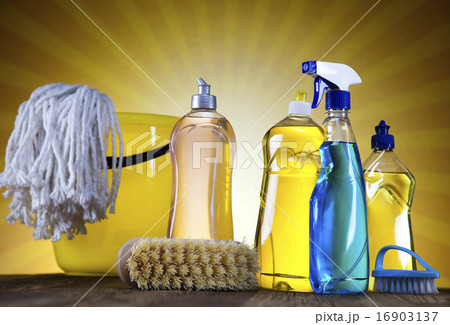 Cleaning Equipment and sun, home work colorful theme 16903137