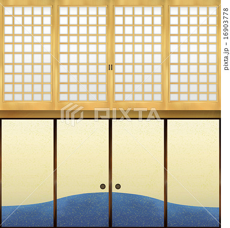 日本の伝統的建具の障子と襖のイラスト素材