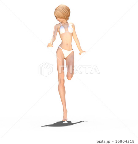 白い水着の女性　perming 3DCG イラスト素材 16904219