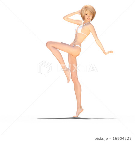 白い水着の女性　perming 3DCG イラスト素材 16904225