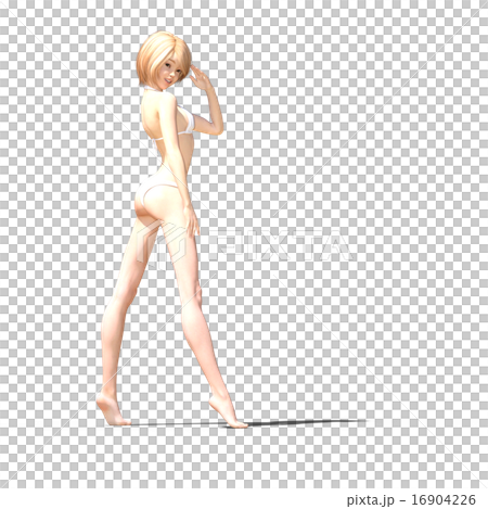 白色游泳衣女性燙髮3DCG圖材料 16904226