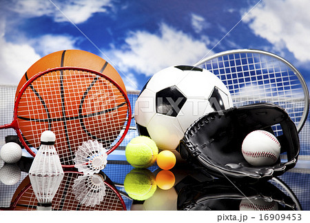 Assorted sports equipment, vivid colorful theme Assorted sports equipment, vivid colorful theme 16909453
