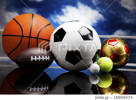 Assorted sports equipment, vivid colorful theme Assorted sports equipment, vivid colorful theme 16909474