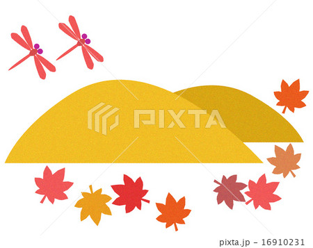 山とモミジと赤とんぼのイラスト素材