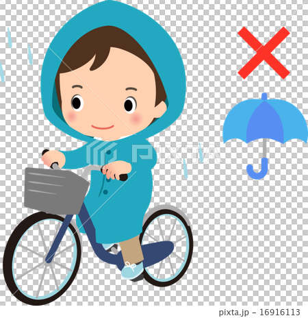 レインコートを着て自転車に乗る男性 16916113