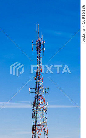 Large communications tower on blue sky Large communications tower on blue sky 16916186