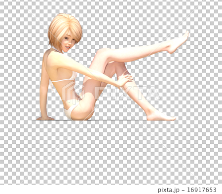 白色游泳衣女性燙髮3DCG圖材料 16917653