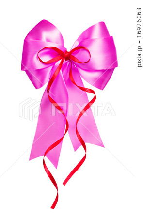 pink bow with red ribbon made from silk 16926063