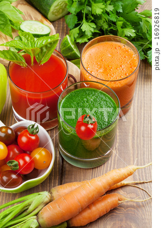 Fresh vegetable smoothie. Tomato, cucumber, carrot 16926819