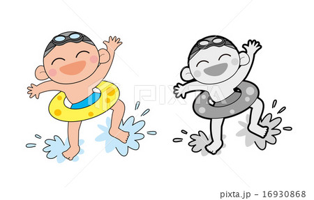 浮き輪を付けた男の子のイラスト素材