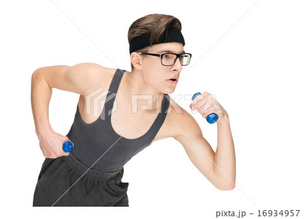 Young funny sporty nerd with glasses Young funny sporty nerd with glasses 16934957