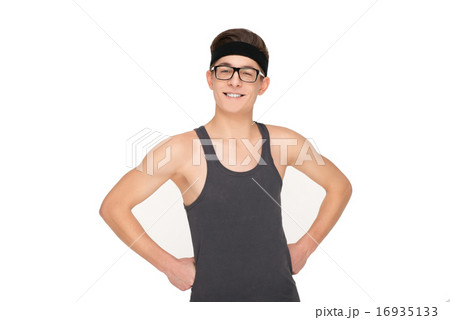 Young funny sporty nerd with glasses 16935133