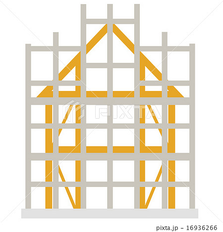 建築中の木造の家と足場のイラスト素材