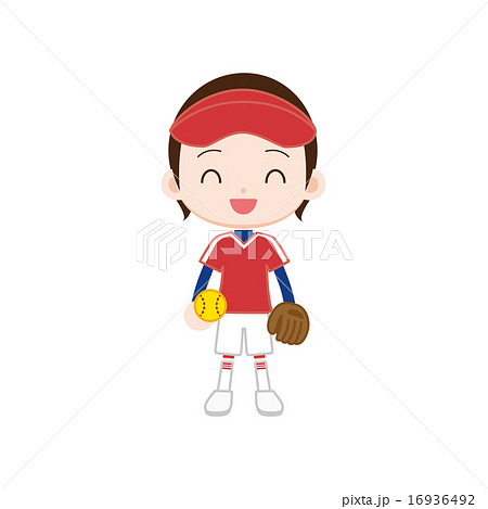 ソフトボール ボールとグローブを持つ女の子のイラスト素材