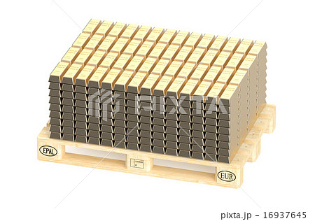 Stacks of gold bars on pallet Stacks of gold bars on pallet 16937645