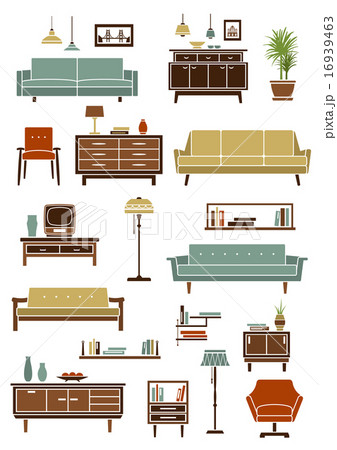 Retro furniture with interior accessories 16939463