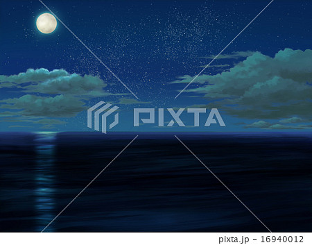 大海原イラスト 夜 満月 大海原イラスト 夜 満月 16940012