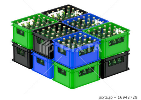 colored crates full with beer bottles colored crates full with beer bottles 16943729